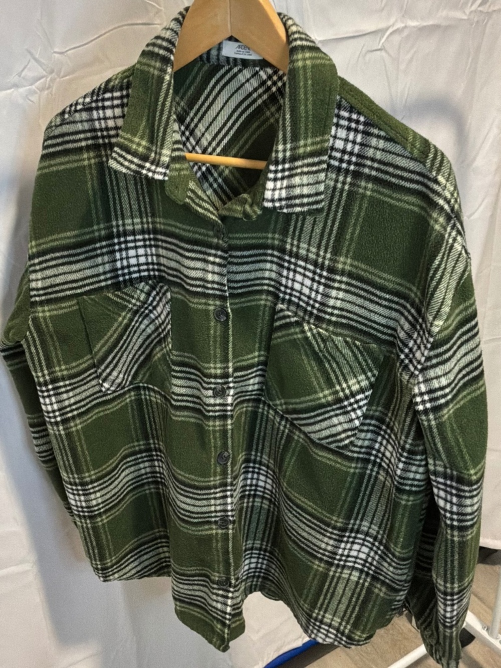Arlene Green and Black Plaid Oversized Flannel Shacket Shirt - Size L